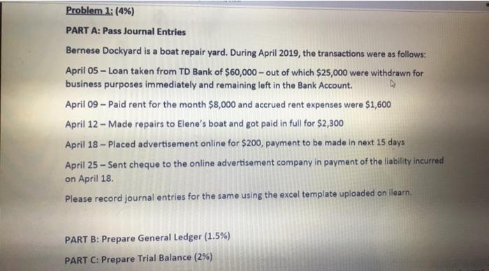  Problem 1: (4%) PART A: Pass Journal Entries Bernese Dockyard is