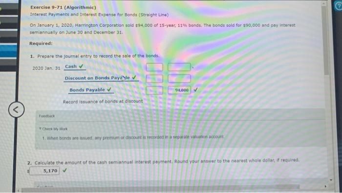  Exercise 9-71 (Algorithmic) Interest Payments and Interest Expense for Bonds (Straight