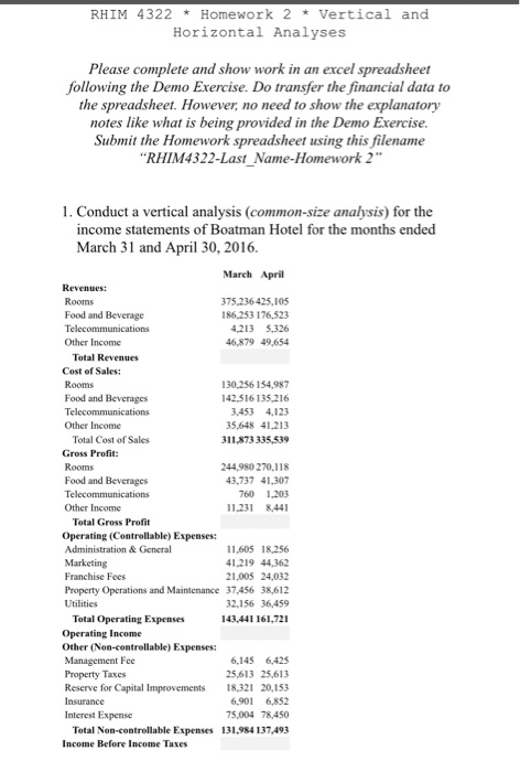  RHIM 4322 * Homework 2 * Vertical and Horizontal Analyses Please