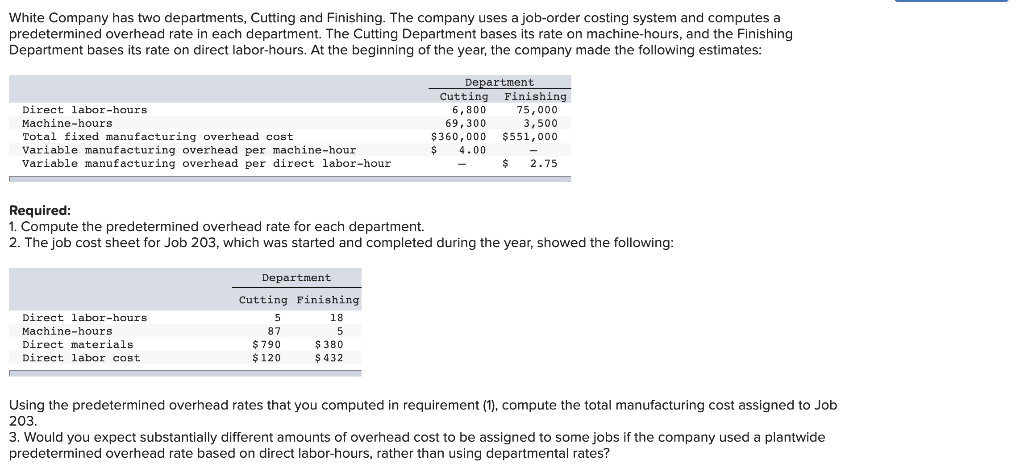 A. Compute the predetermined overhead rate for each department. (Round your