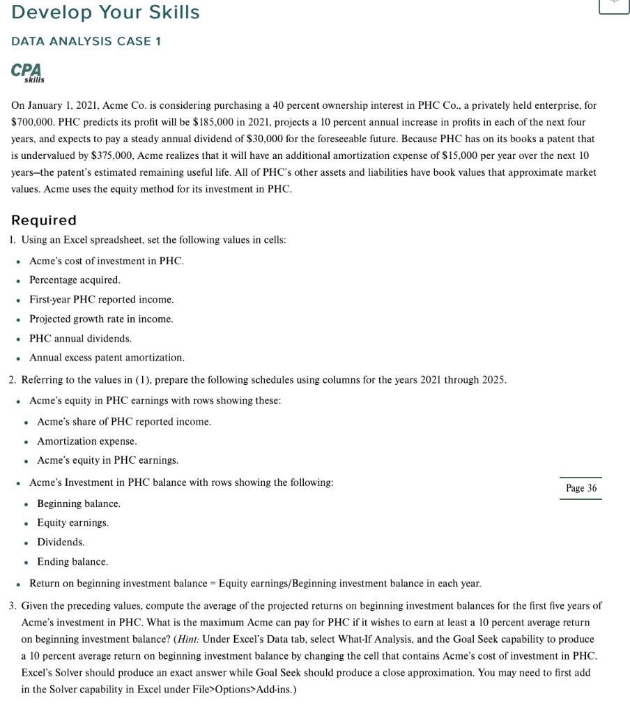 Develop Your Skills DATA ANALYSIS CASE 1 CPA skills On January