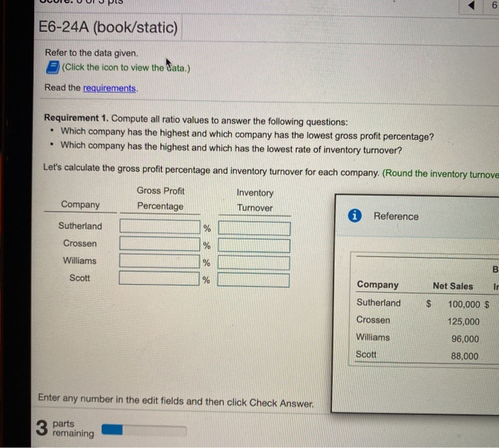  6 E6-24A (book/static) Refer to the data given. (Click the icon