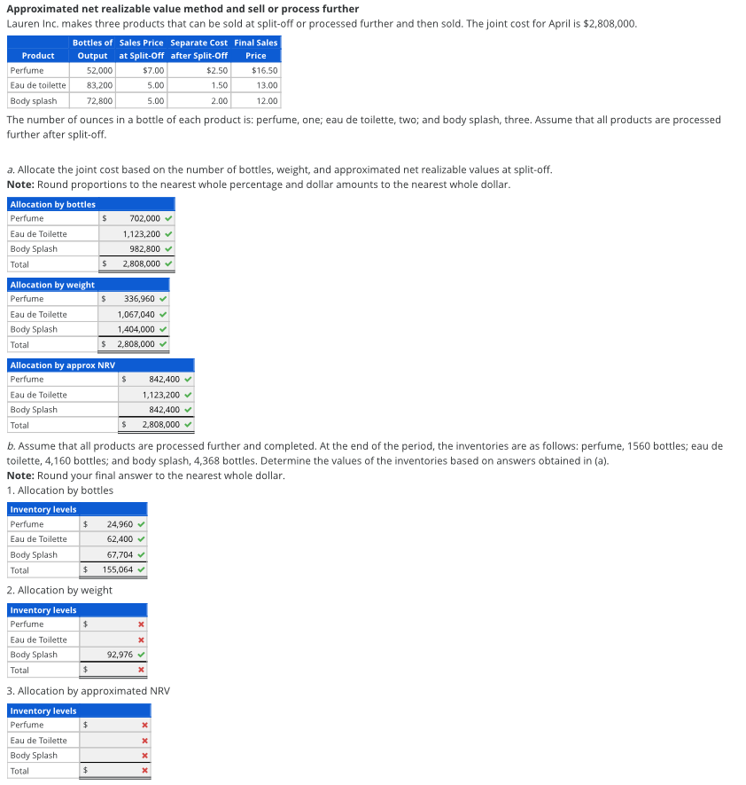 Approximated net realizable value method and sell or process further Lauren