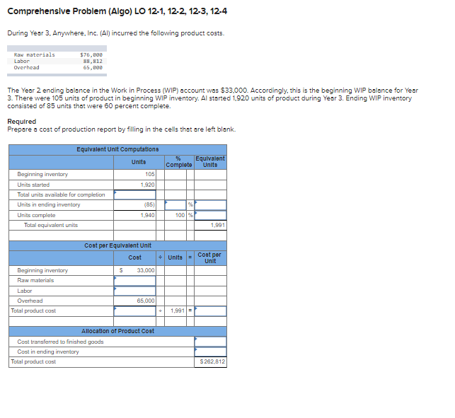 Comprehensive Problem (Algo) LO 12-1, 12-2, 12-3, 12-4 During Year 3, Anywhere,