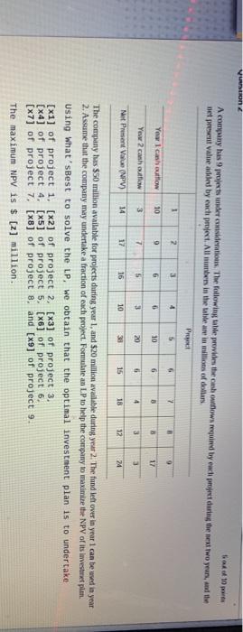  YUSON 5 10 A company has 9 projects under considerations. The