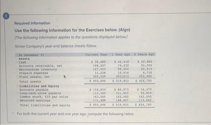 please answer i will thumbs up thanks! Required information Use the following