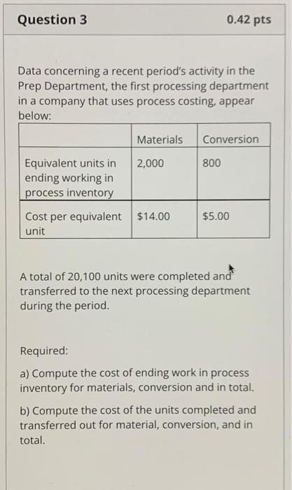 please show work TIA Question 3 0.42 pts Data concerning a recent