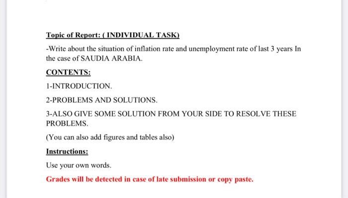  Topic of Report: ( INDIVIDUAL TASK) -Write about the situation of