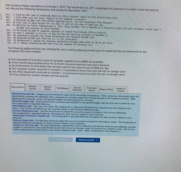 question: general journal entry & ledger, trial balance, income statement, balance sheet