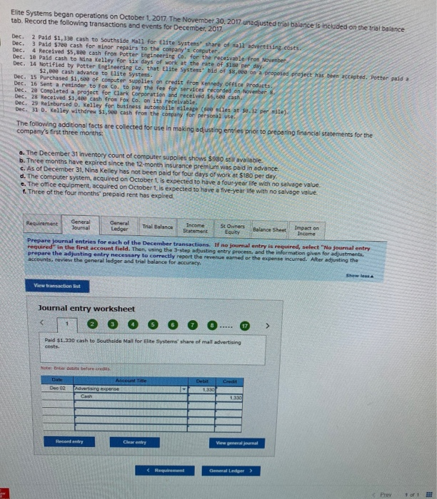 & impact on income. Elite Systems began operations on October 1, 2017.