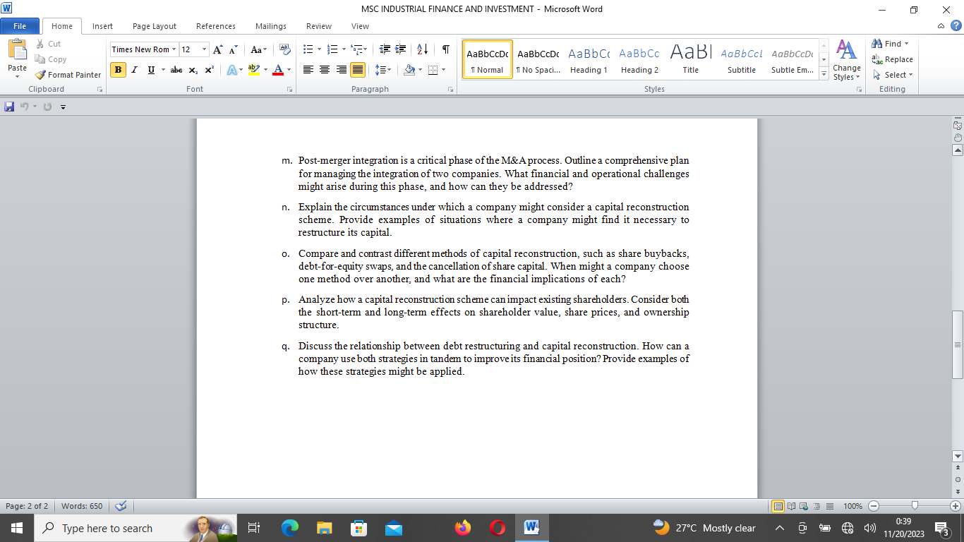 MSC INDUSTRIAL FINANCE AND INVESTMENT Microsoft Word Home Copy Paste Insert Page
