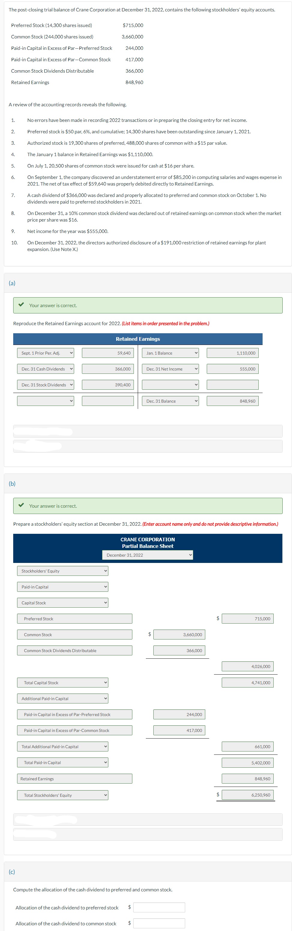  Please help on Part (c) Compute the allocation of the cash