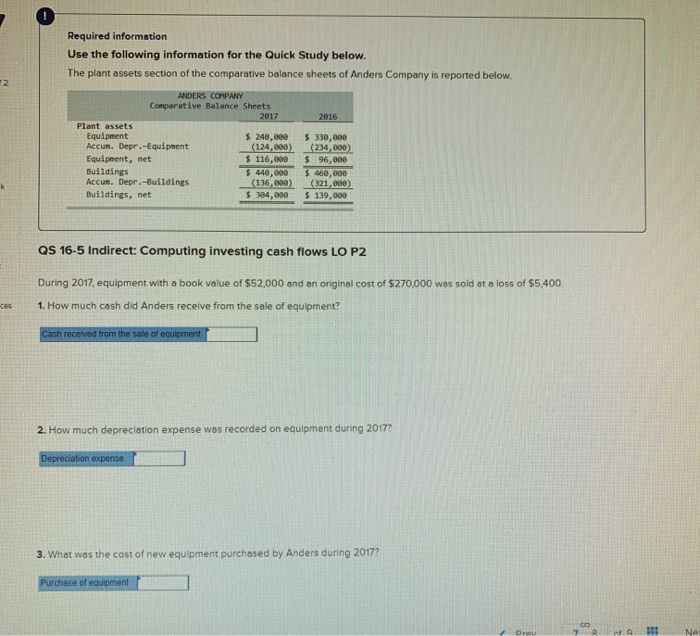  Required information Use the following information for the Quick Study below.