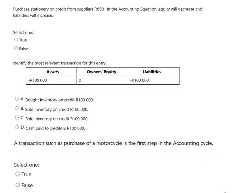 financial position of an enterprise on a certain date. Select one: True