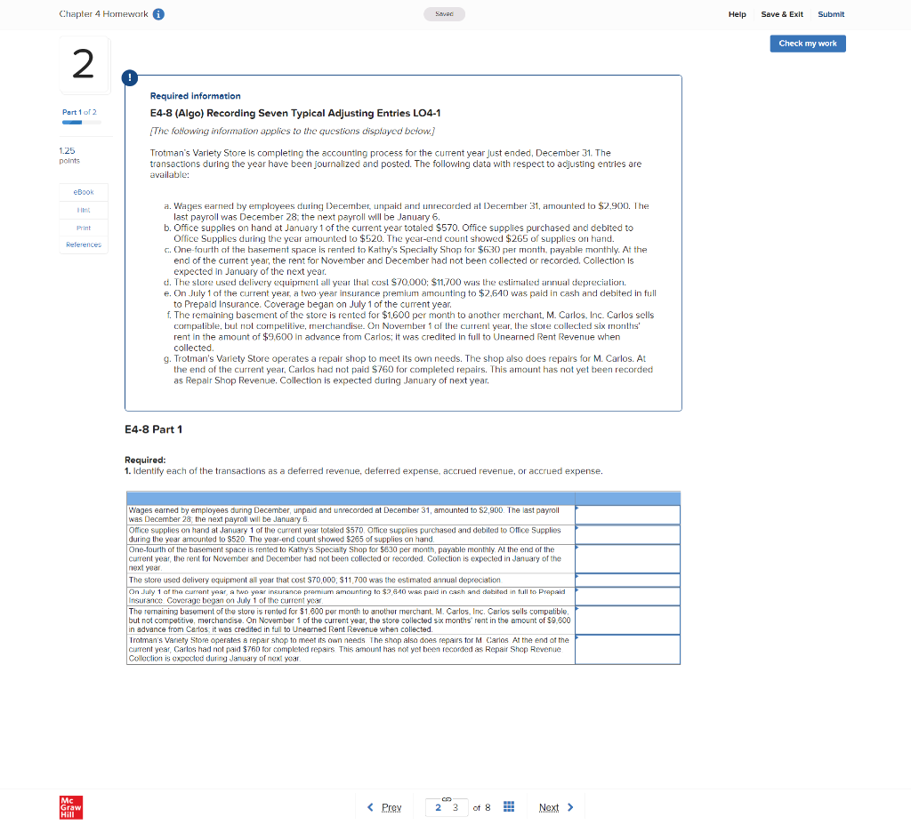  Chapter 4 Homework A Saved Help Save & Exit Submit Check