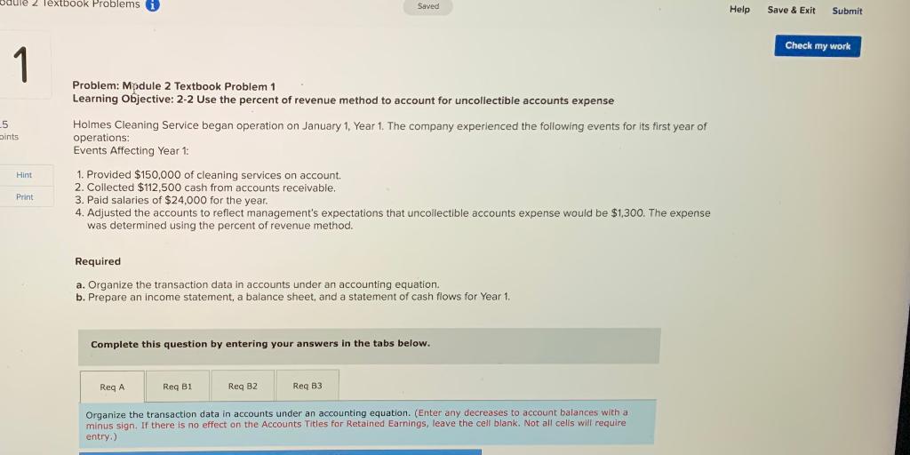  odule 2 Textbook Problems i Saved Help Save & Exit Submit