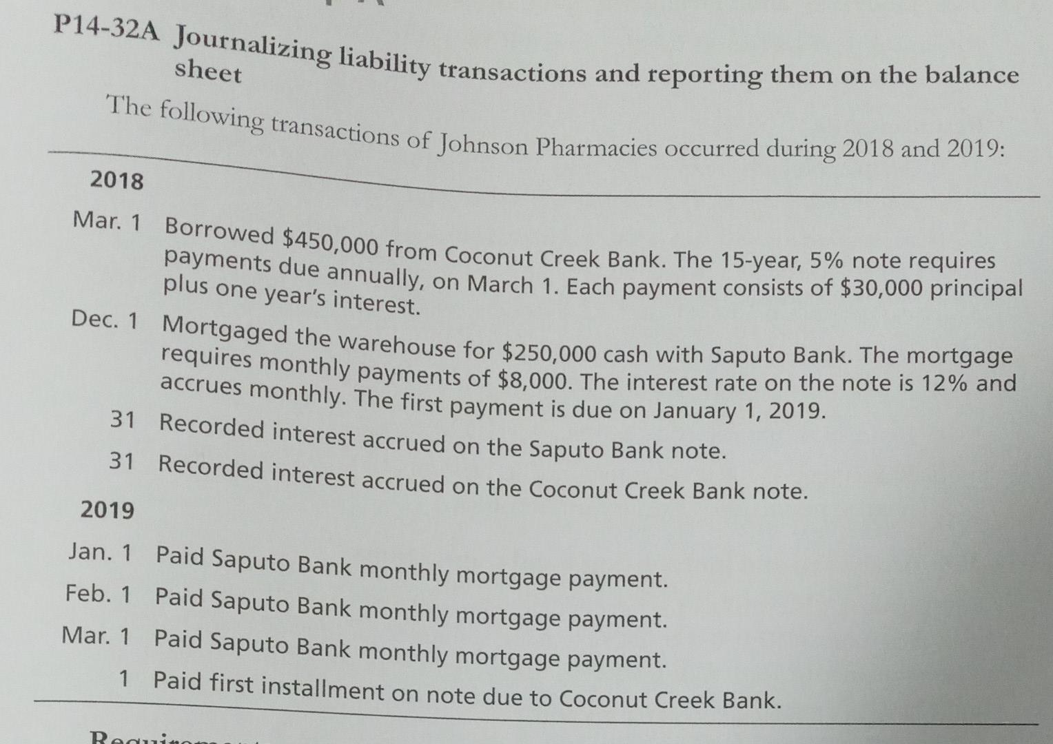 P14-32A Journalizing liability transactions and reporting them on the balance sheet