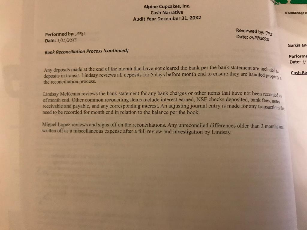 weaknesses over bank reconciliations. Explain why each item identified is a weakness.