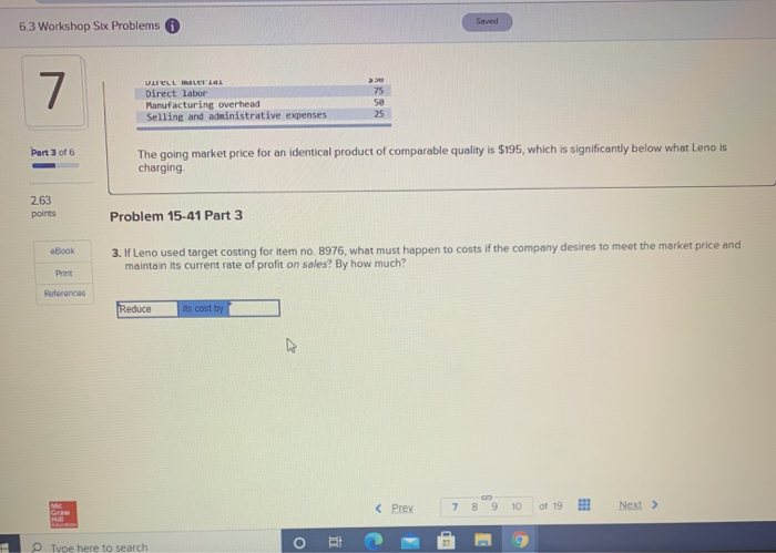 6 263 points Required information Problem 15-41 Cost-Plus Pricing vs. Target Costing