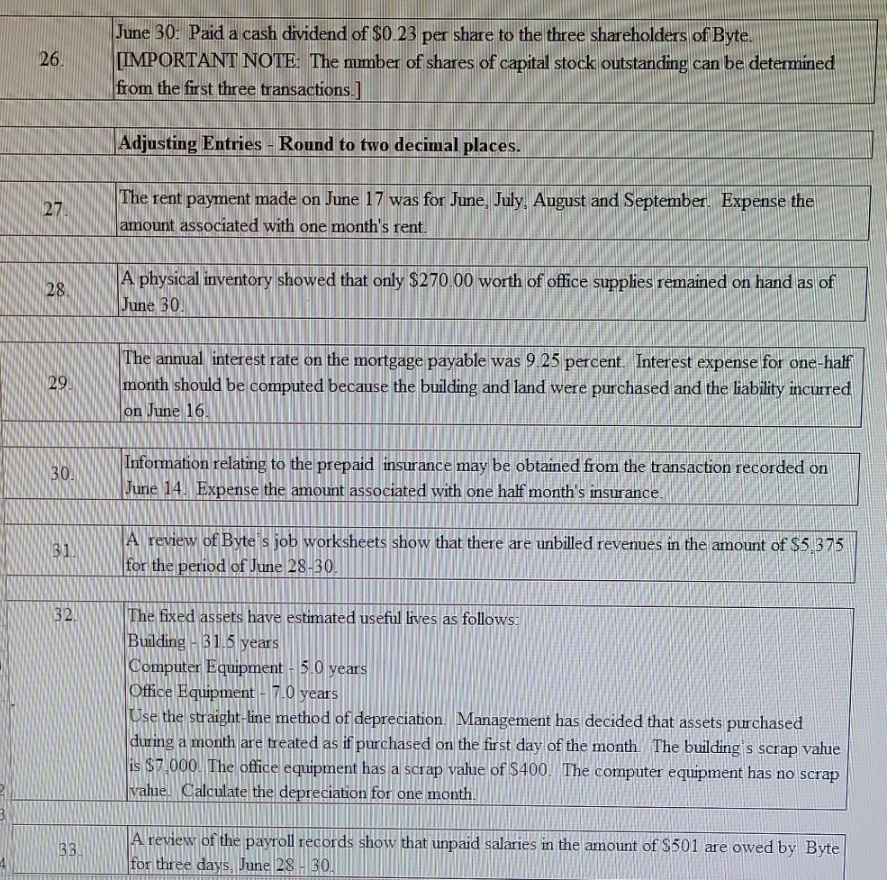  please prepare a general journal for all transactions 26 June 30: