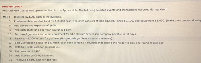  Problem 2-01A Holz Disc Golf Course was opened on March 1