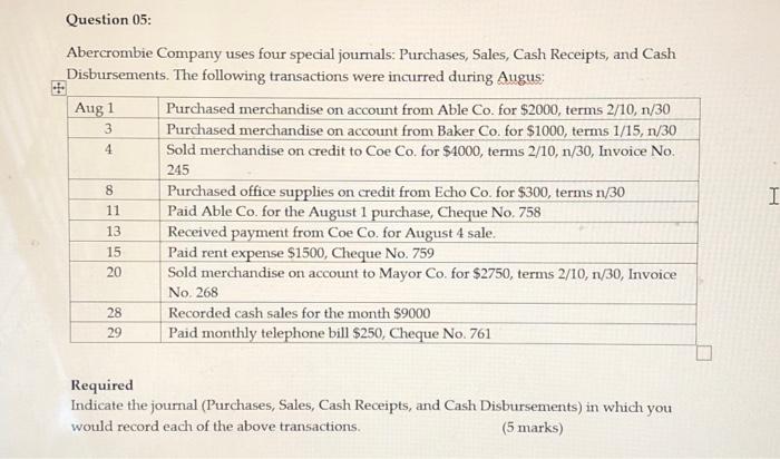 i need help for this assignment Question 05: 3 4 Abercrombie Company