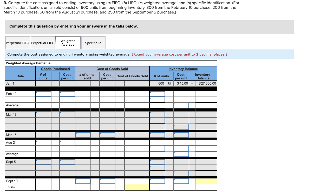 units @ $45 per unit 400 units @ $42 per unit 200