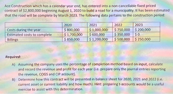 Please type the answer by computer, thank you! Ace Construction which has