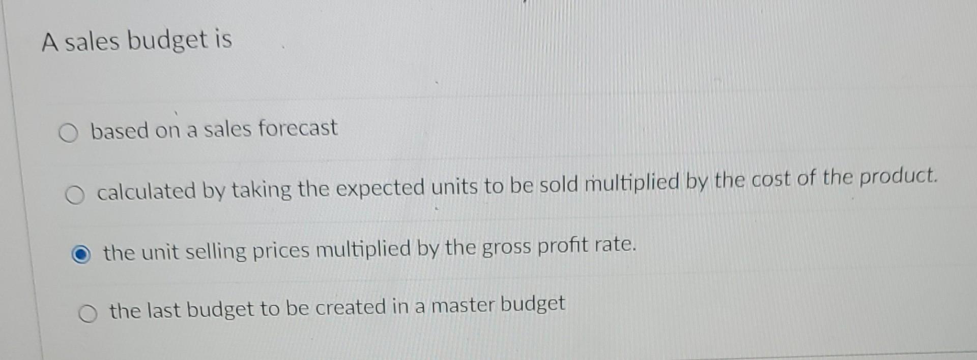 of an income statement or balance sheet. the production budget. the sales