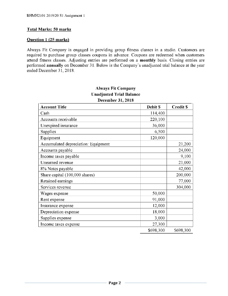  BHMH2101 2019/20 ST Assignment | Total Marks: 50 marks Question 1