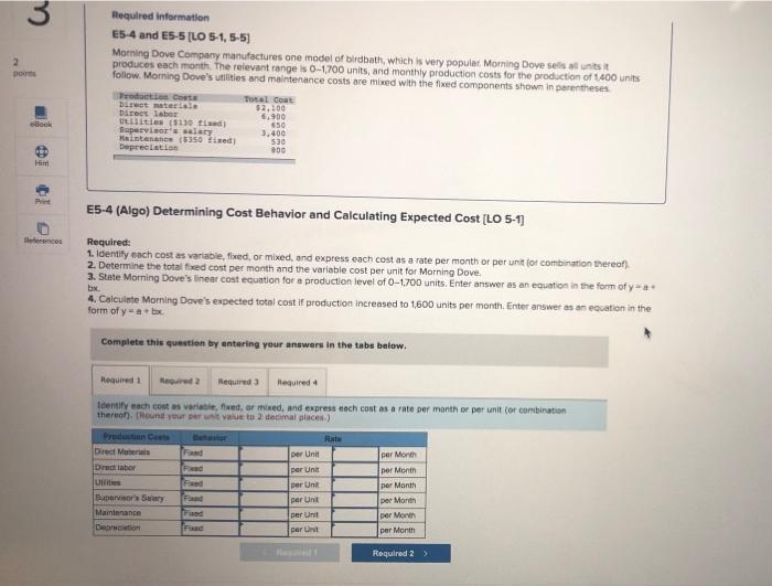  3 2 Done Required information E5-4 and E5-5 [LO 5-1,5-5) Moming