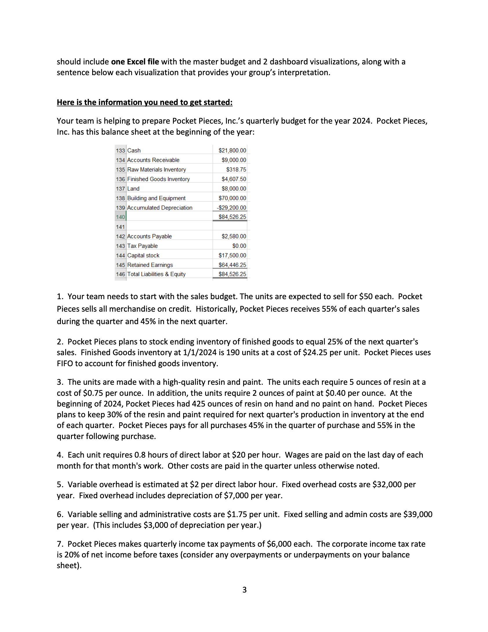above): 10. Pocket Pieces has to maintain a minimum cash balance of