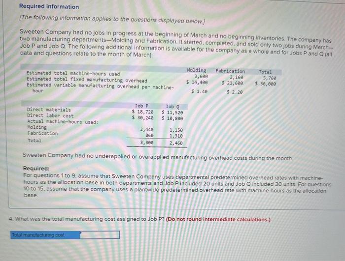 March and no beginning inventories. The company has two manufacturing departments-Molding and