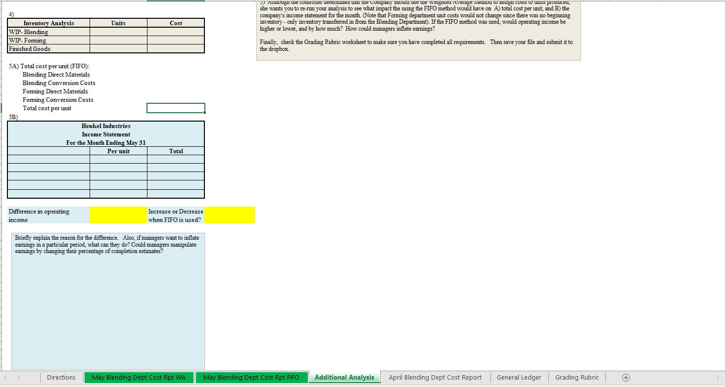intern, to develop an Excel production cost report for the month of