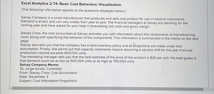 basic cost behaviors: visualization Excel Analytics 2-74: Basic Cost Behaviors: Visualization [The