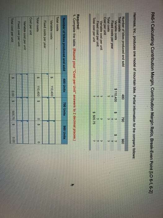  CM, CM ratio, break even point PA6-1 Calculating Contribution Margin, Contribution