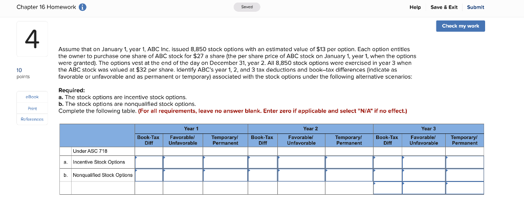  Chapter 16 Homework Saved Help Save & Exit Submit Check my