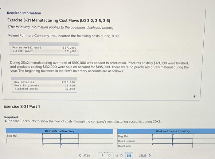  Required information Exercise 3-31 Manufacturing Cost Flows (LO 3-2, 3-5,3-6) [The
