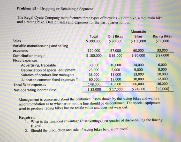  Problem #3 - Dropping or Retaining a Segment The Regal Cycle