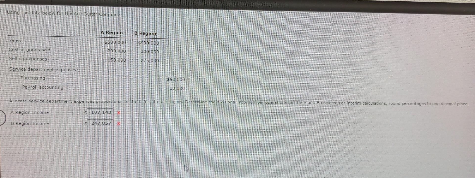  Using the data below for the Ace Guitar Company: A Region