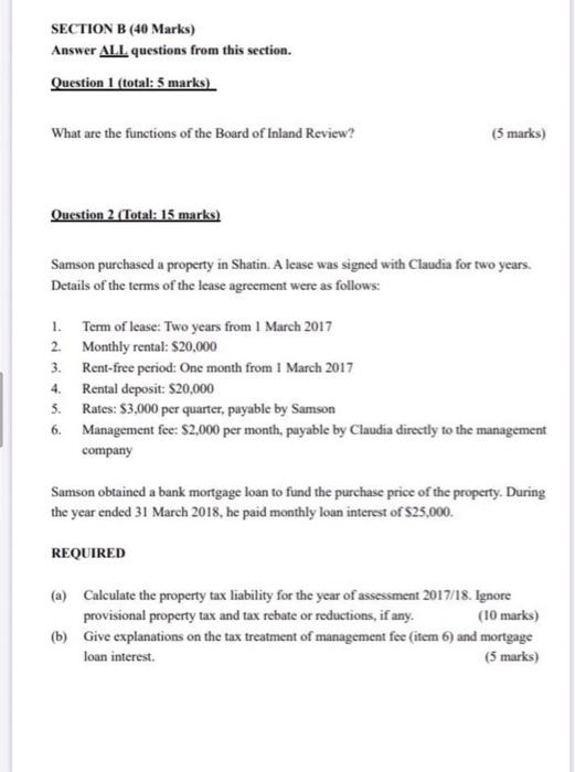  SECTION B (40 Marks) Answer ALL questions from this section. Question