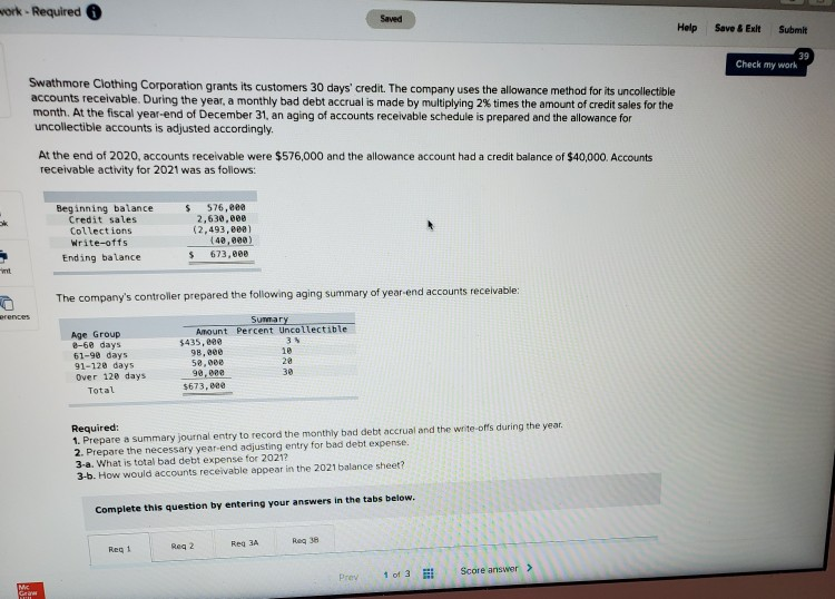  work - Required Saved Help Save & Exit Submit 39 Check