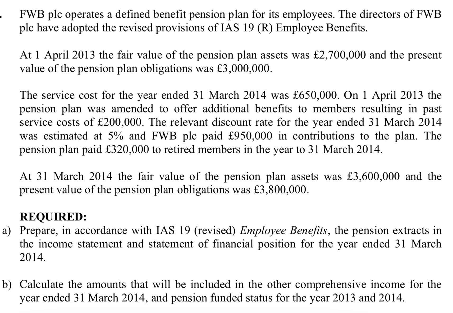  FWB plc operates a defined benefit pension plan for its employees.