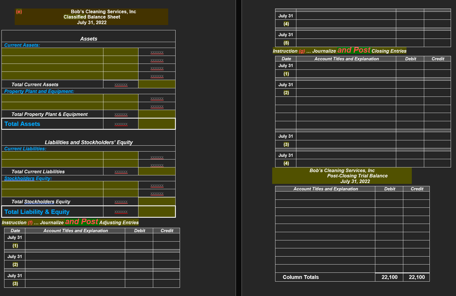  Comprehensive Problem (Problem info and working papers) Bob opened Bobs Cleaning