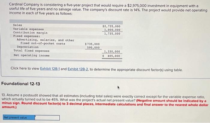 Cardinal Company is considering a five-year project that would require a investment