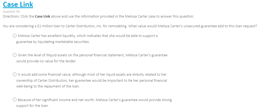  Case Link Question (8) Directions: Click the Case Link above and