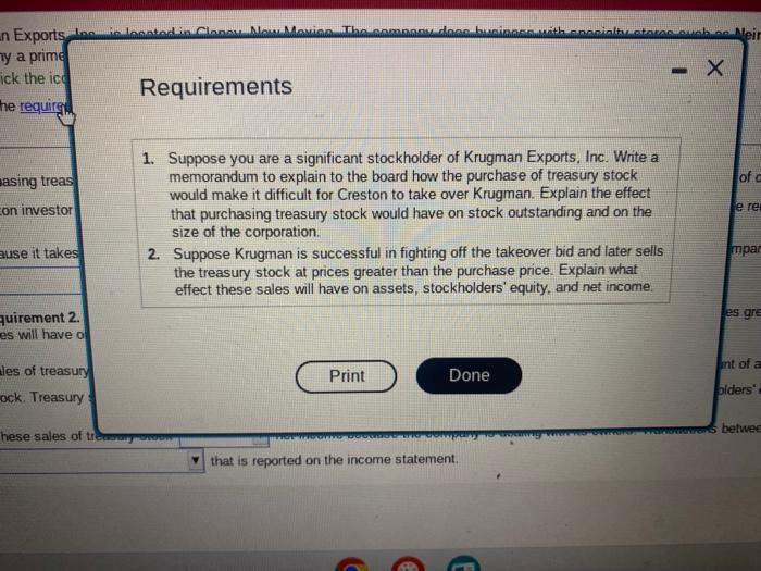 take over the company Purchasing treasury stock Creston investor group, If Krugman