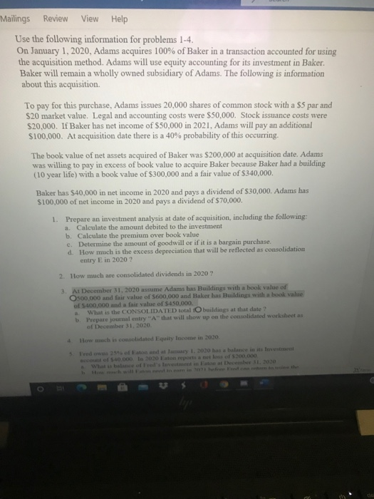  Mailings Review View Help Use the following information for problems 1-4.