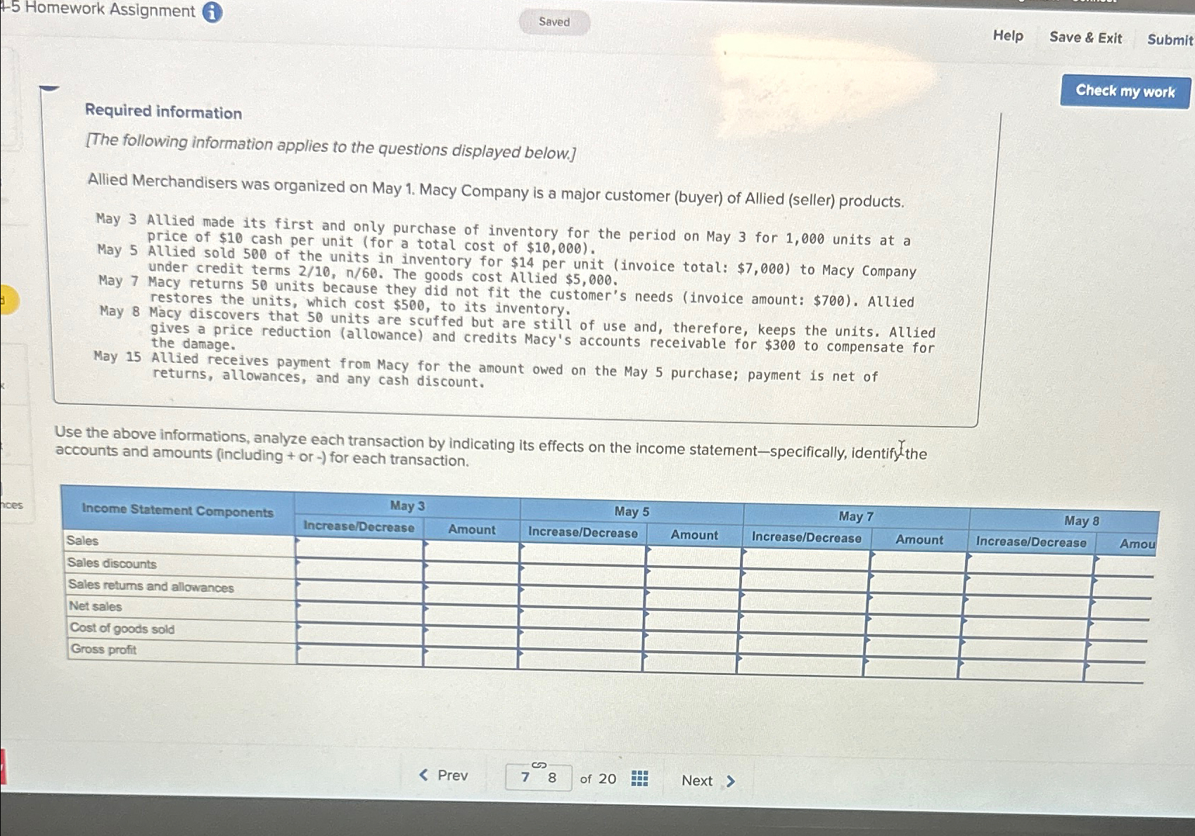  45 Homework Assignment (i) Help Save & Exit Submit Required information