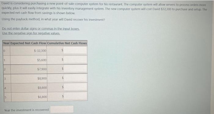  David is considering purchasing a new point-of-sale computer system for his
